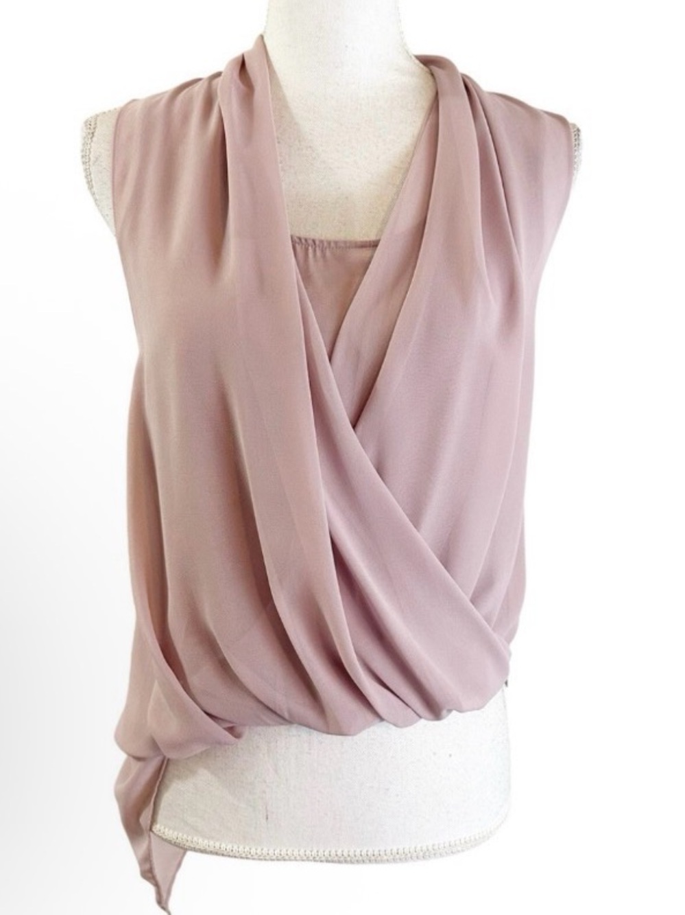 All Saints Blush Sleeveless Draped V-Neck Top